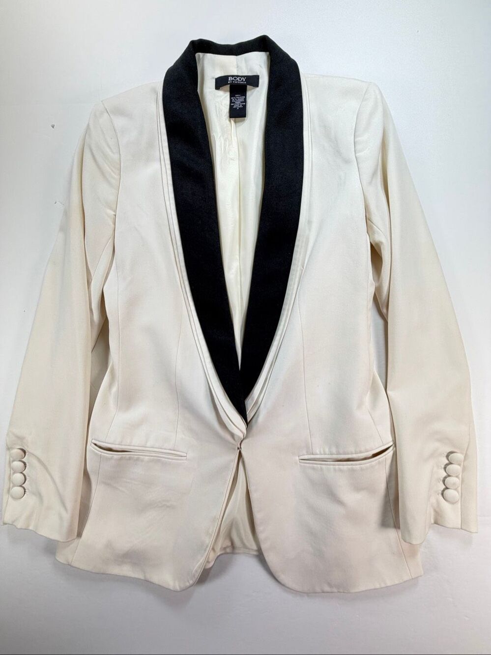 Victoria’s Secret Body by Victoria Tuxedo Blazer Size 2 Ivory Black Y2K Jacket